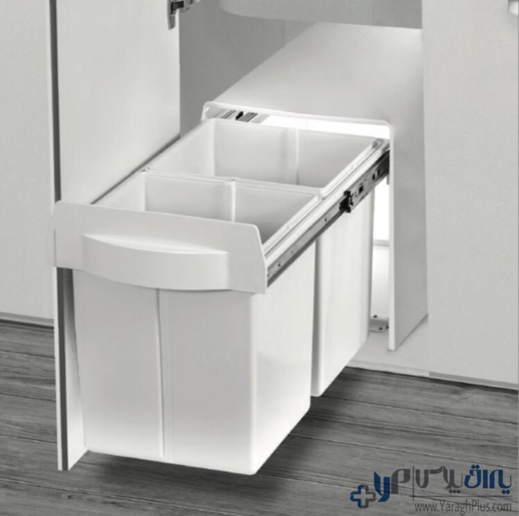 سطل زباله دو قلو ریل از کف زیر سینک آرام بند ملونی 9128