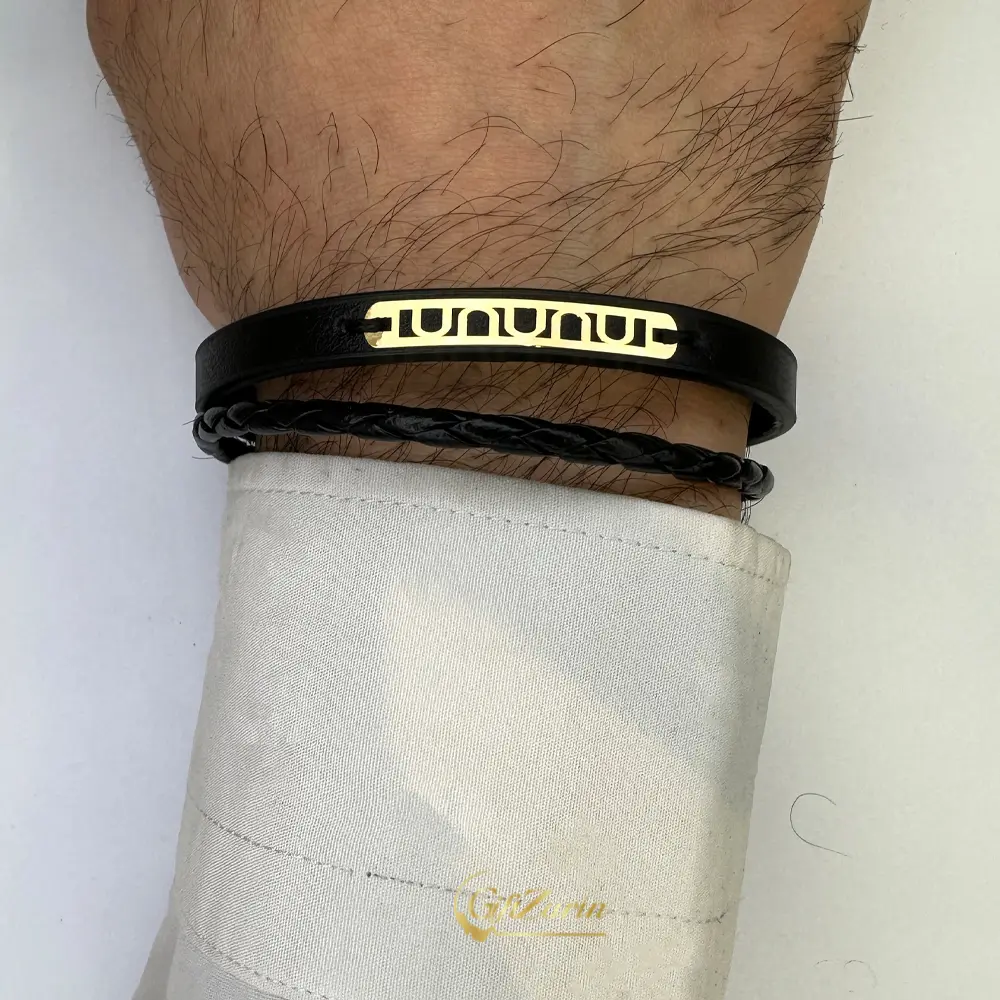 دستبند چرم و طلا مردانه M395