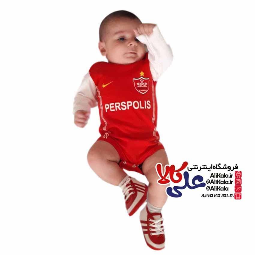 پیراهن آستین کوتاه زیردکمه دار نوزادی مدل هوادار پرسپولیس