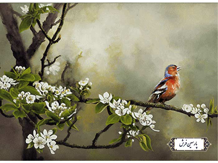 نخ و نقشه تابلو فرش پرنده روی شاخه - کد NH3575
