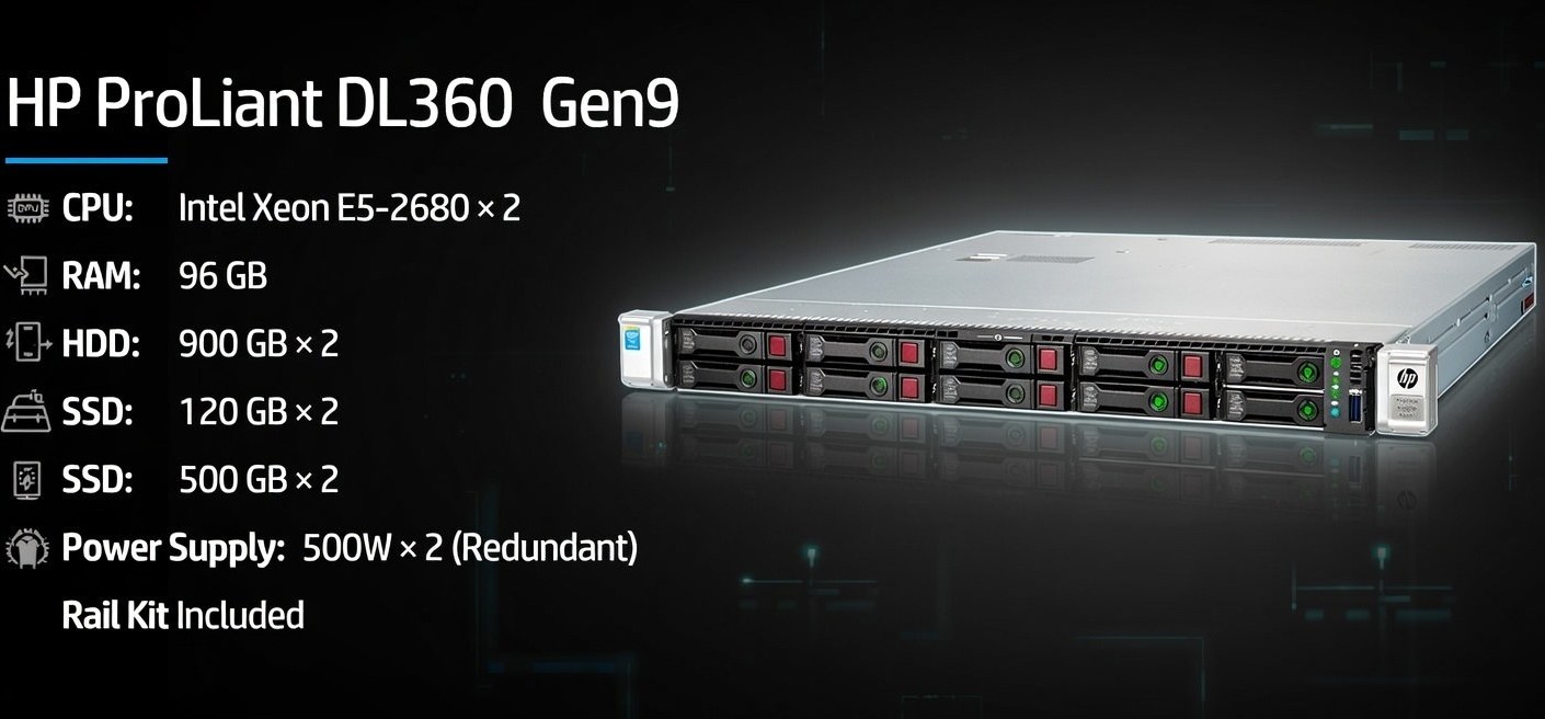 سرور HP ProLiant DL360 Gen9 | دو پردازنده Xeon E5-2680 | رم 96GB