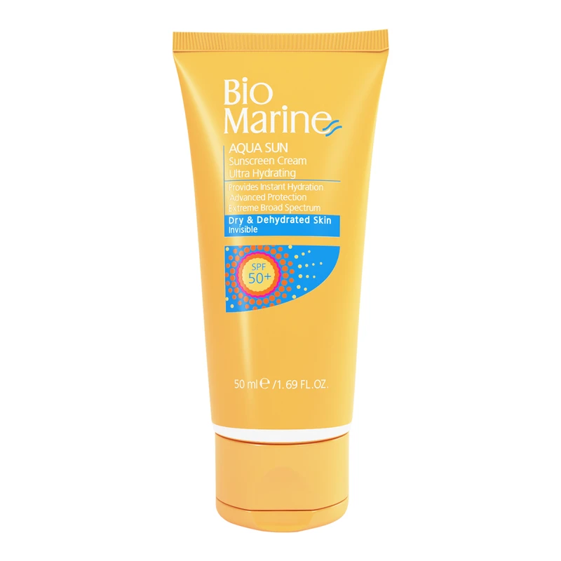 کرم ضدآفتاب بی‌رنگ بایومارین SPF50 مدل AQUA SUN مناسب پوست‌های خشک، حجم 50 میلی‌لیتر