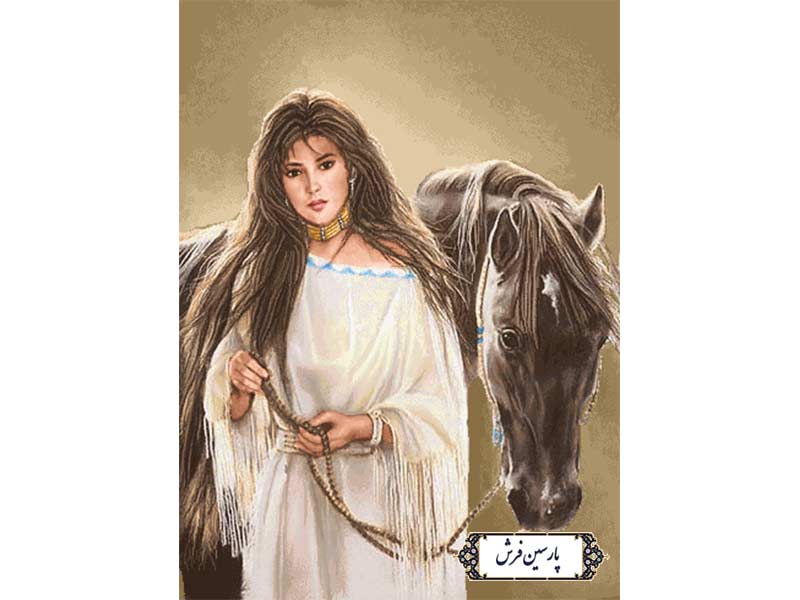 نخ و نقشه تابلو فرش طرح دختر و اسب - کد NC6434