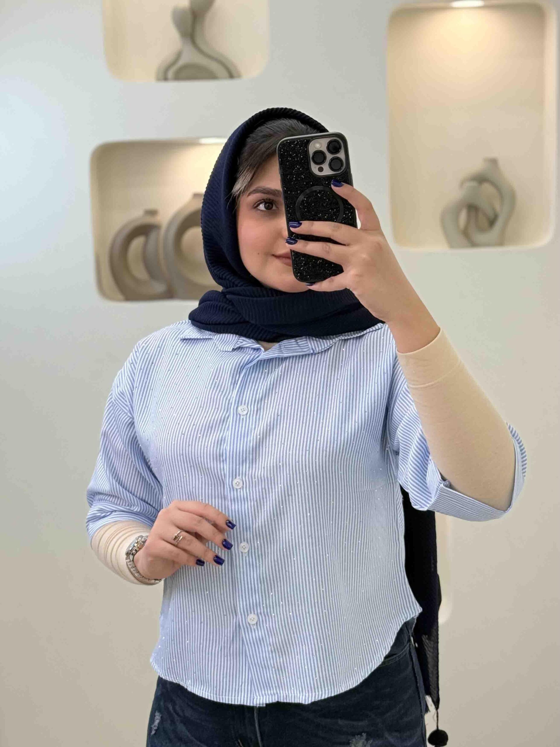شومیز راه راه نگینی - 3104