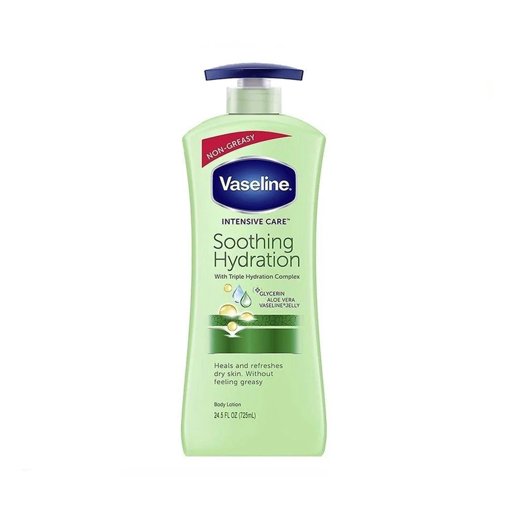 لوسیون بدن وازلین سبز مدل Vaseline Intensive Care Soothing Hydration حجم 725 میل