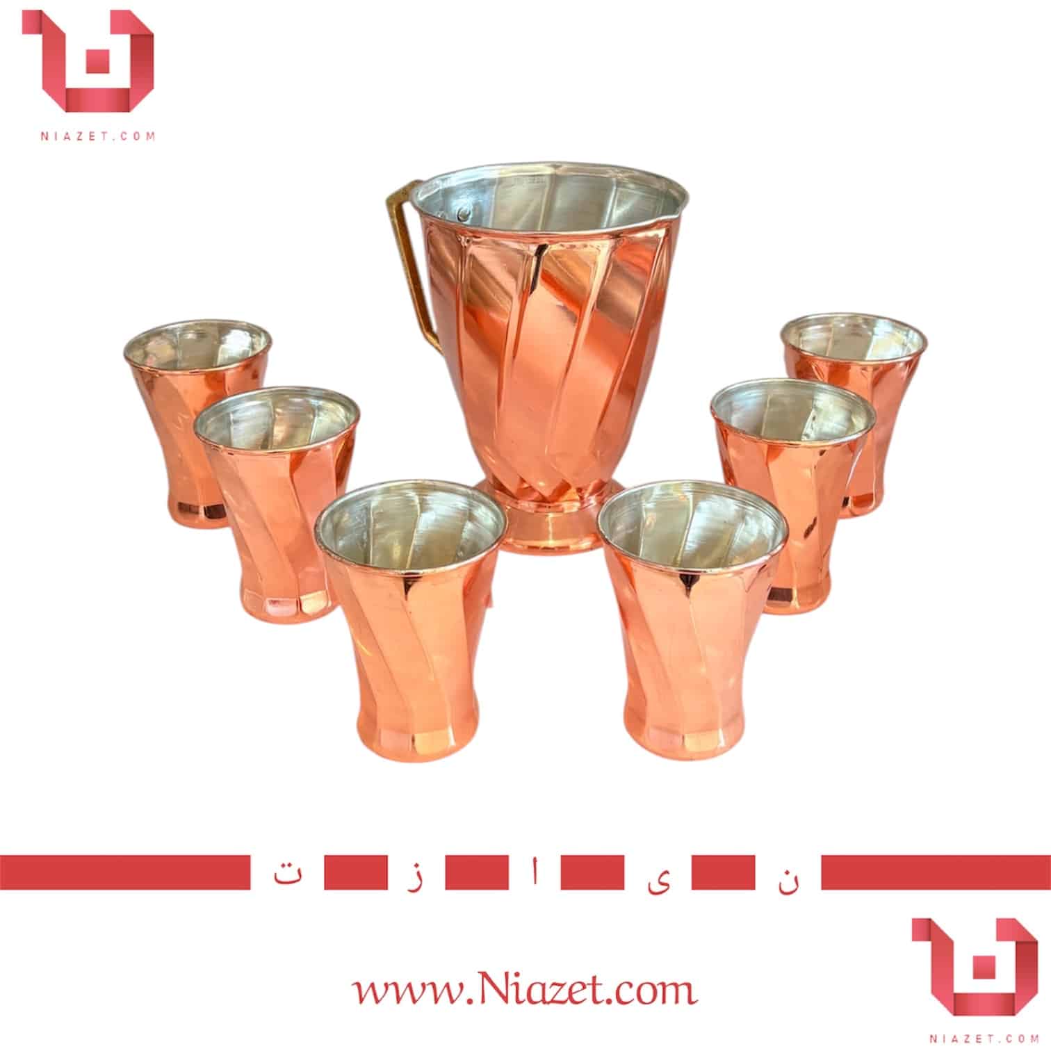 سرویس پارچ و لیوان مسی(دارای دو رنگ کروم و مسی)