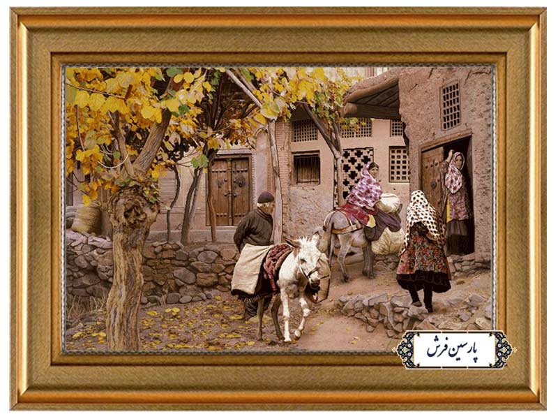تابلو فرش ماشینی طرح زندگی در روستا - کد MP4901