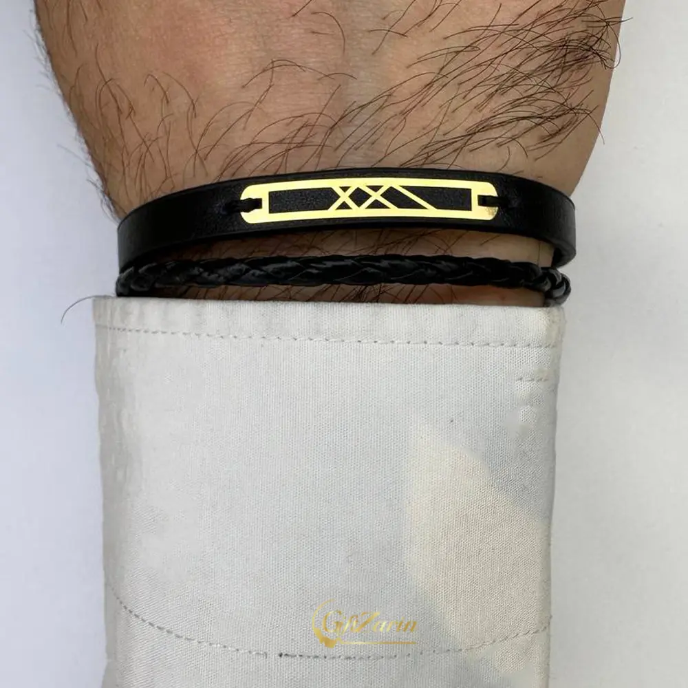 دستبند چرم و طلا مردانه M394