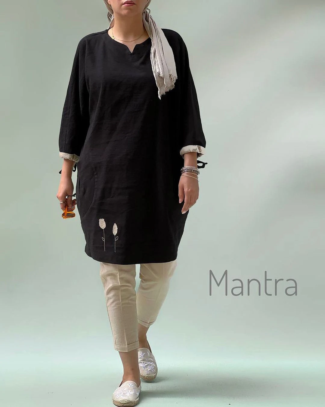 مانتو لینن مشکی مدل کمپ
