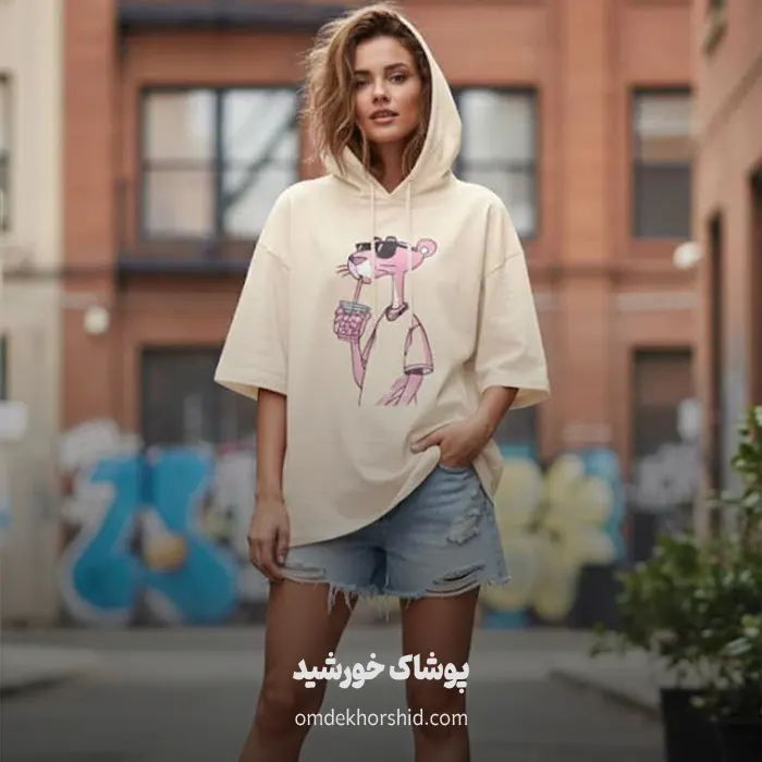 تیشرت باکسی  پلنگ صورتی