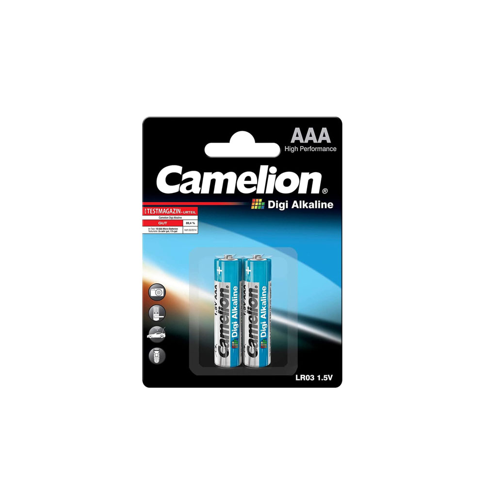 باتری نیم قلمی کملیون مدل دیجی آلکالاین کارت 2 عددی Camelion Digi Alkaline AAA Battery 2 Pack