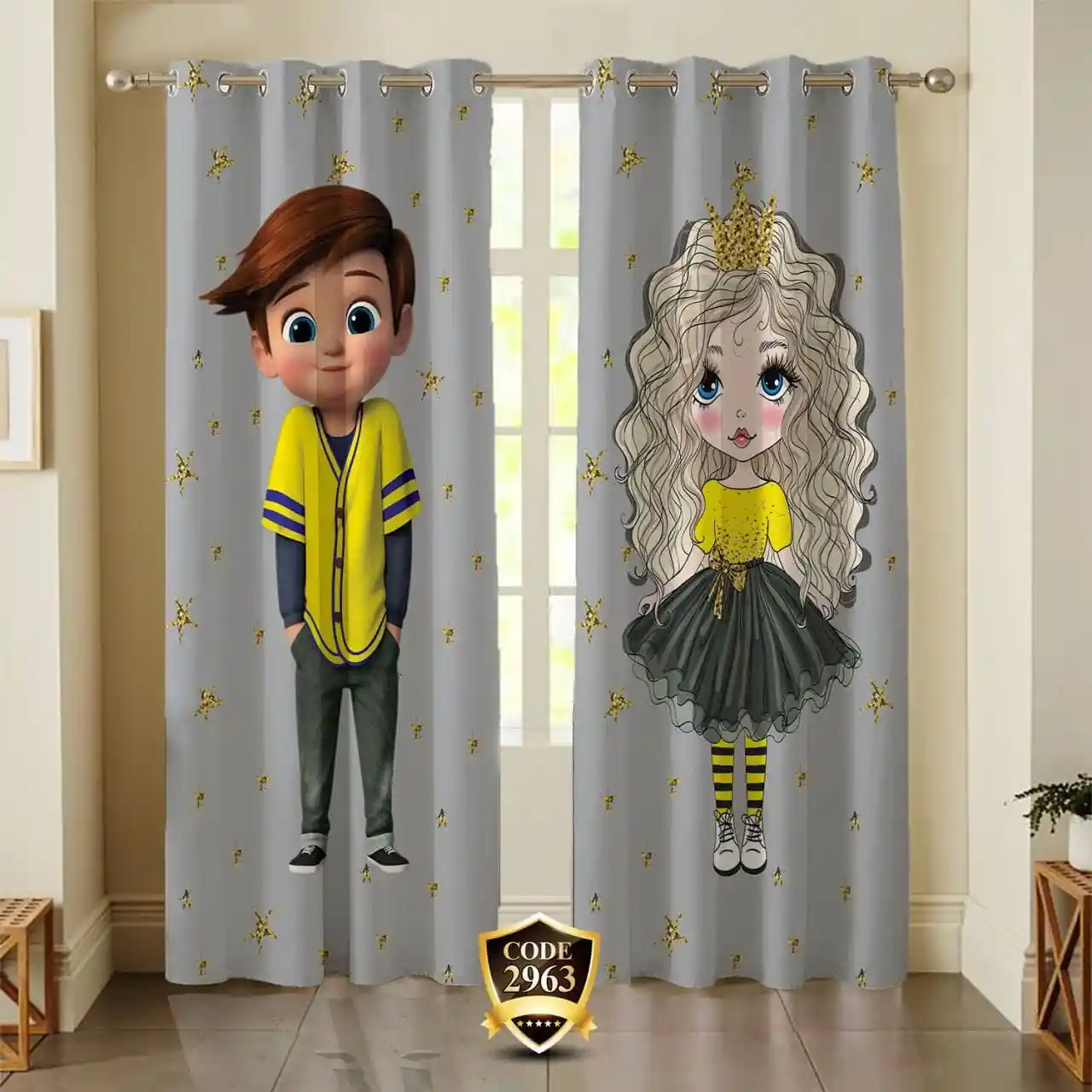 ست فرش پرده دختر و پسر کدB418