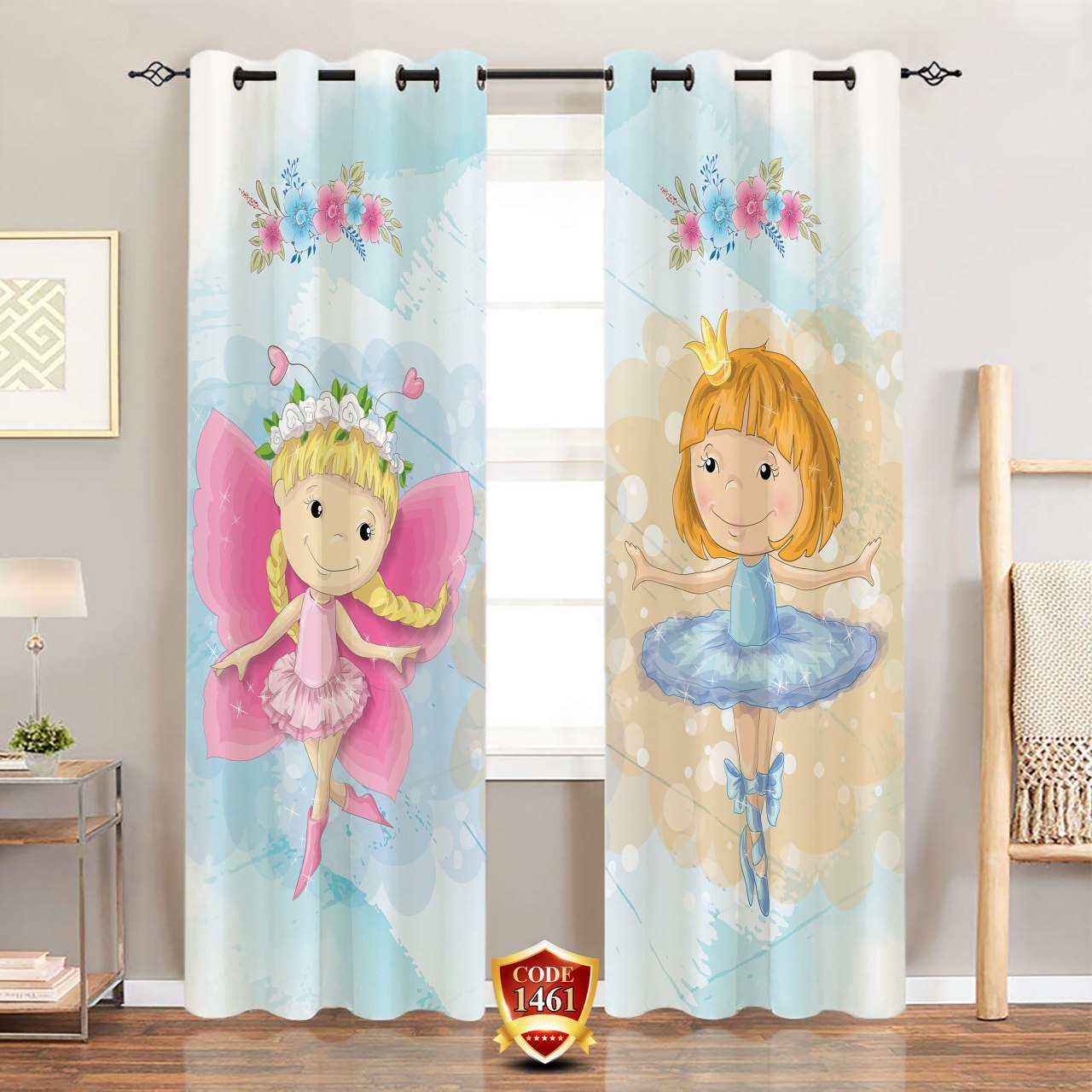 ست فرش پرده دخترانه زمینه آبی B383