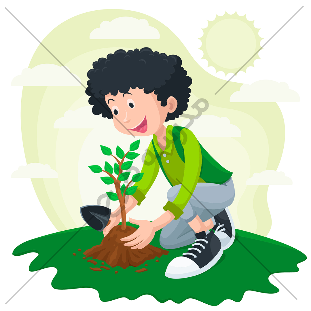 وکتور نوجوان در حال کاشتن نهال