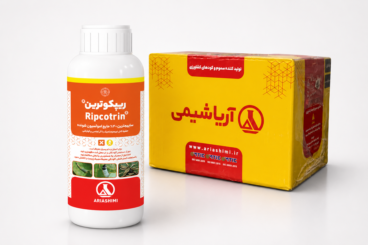 حشره‌کش سایپرمترین آریاشیمی ۴۰٪ EC یک لیتری (فروش عمده - کارتن ۱۲ عددی)