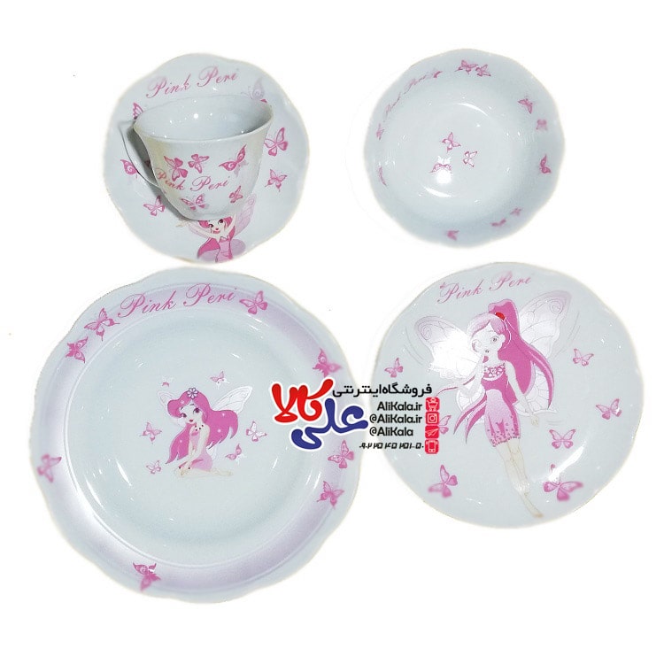 سرویس غذاخوری چینی نیلوفری کودک طرح فرشته Pink کد 18