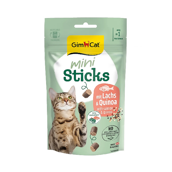 تشویقی گربه جیم کت مدل Mini Sticks طعم ماهی سالمون و کینوا وزن 50 گرم