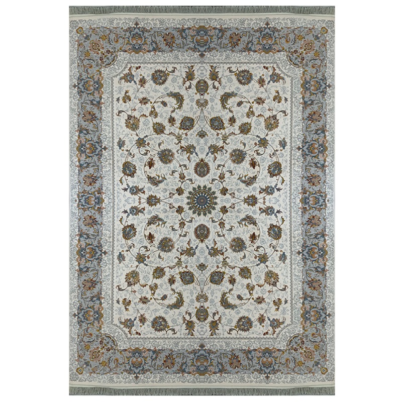 فرش ماشینی 700 شانه طرح رنسانس کرم گل برجسته HB08-701