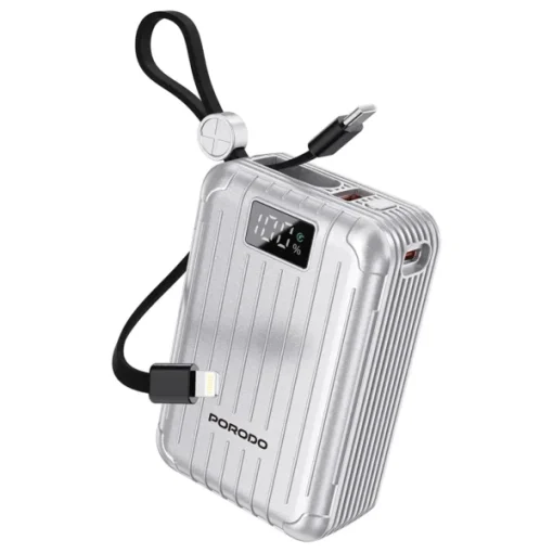 پاور بانک پرودو مدل Porodo Petite 20000mAh Power Bank with Integrated Type-C &amp; Lightning Cable