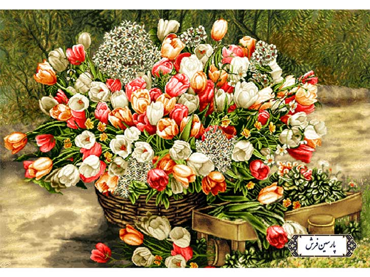 نخ و نقشه تابلو فرش طرح گل های لاله - کد NG1555