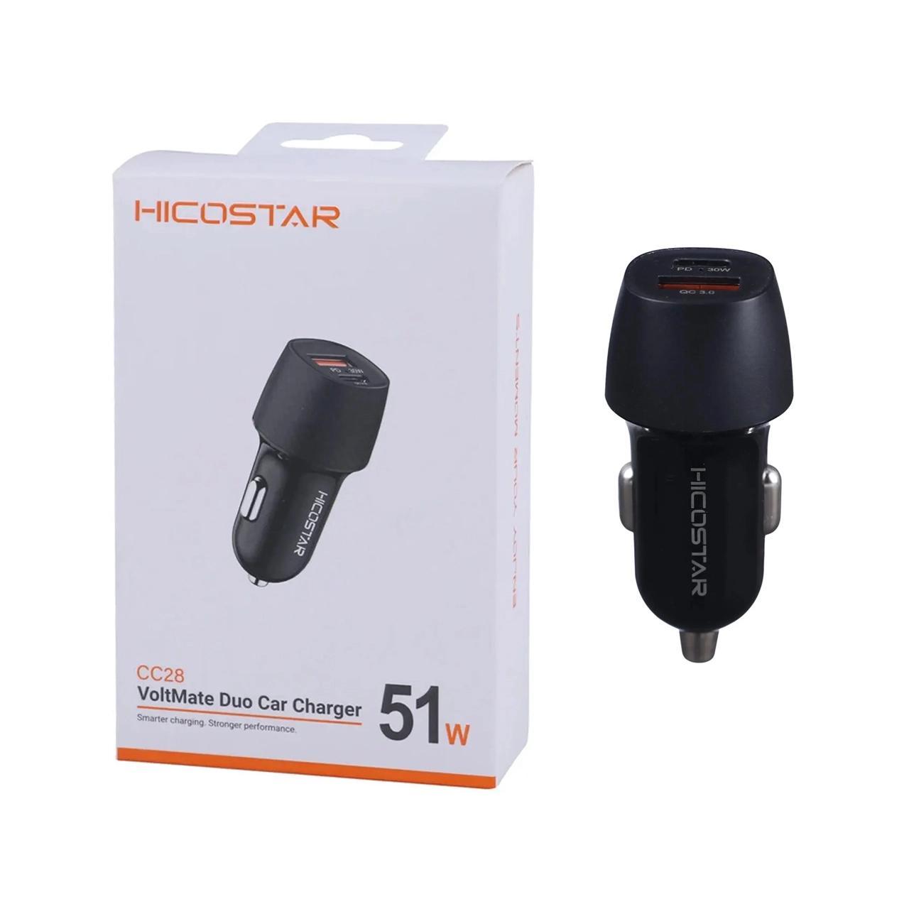 شارژر فندکی فست و PD دو پورت Hicostar مدل HS-CC28 51W - مشکی