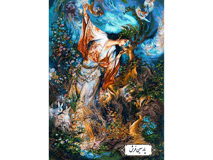 نخ و نقشه تابلو فرش مینیاتور رستن (بوسه بر آهو) - کد NM5629