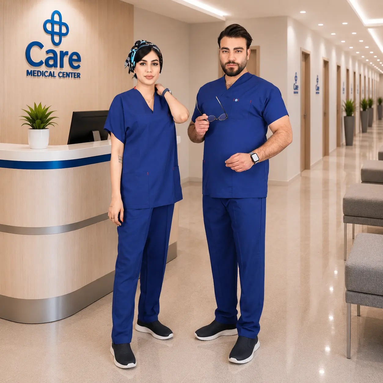 اسکراب شلوار مدل (U-flex) آبی کاربنی