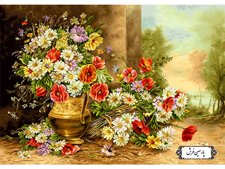 نخ و نقشه تابلو فرش گلدان و سبد گل - کد NG1557