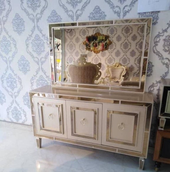 کنسول چوبی (با سه درب و آینه برنز) تمام ام دی اف