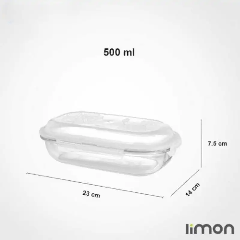 ظرف شیشه ای سرو بیضی دربدار 500 میلی لیتری لیمون کد 200535 - سفید