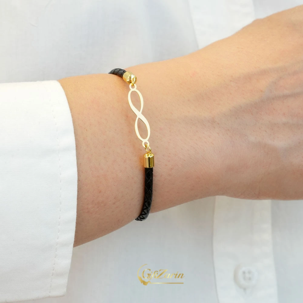 دستبند چرم و طلا بی نهایت B268