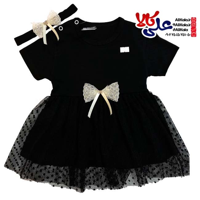 پیراهن مجلسی مشکی دخترانه به همراه هد کد 03