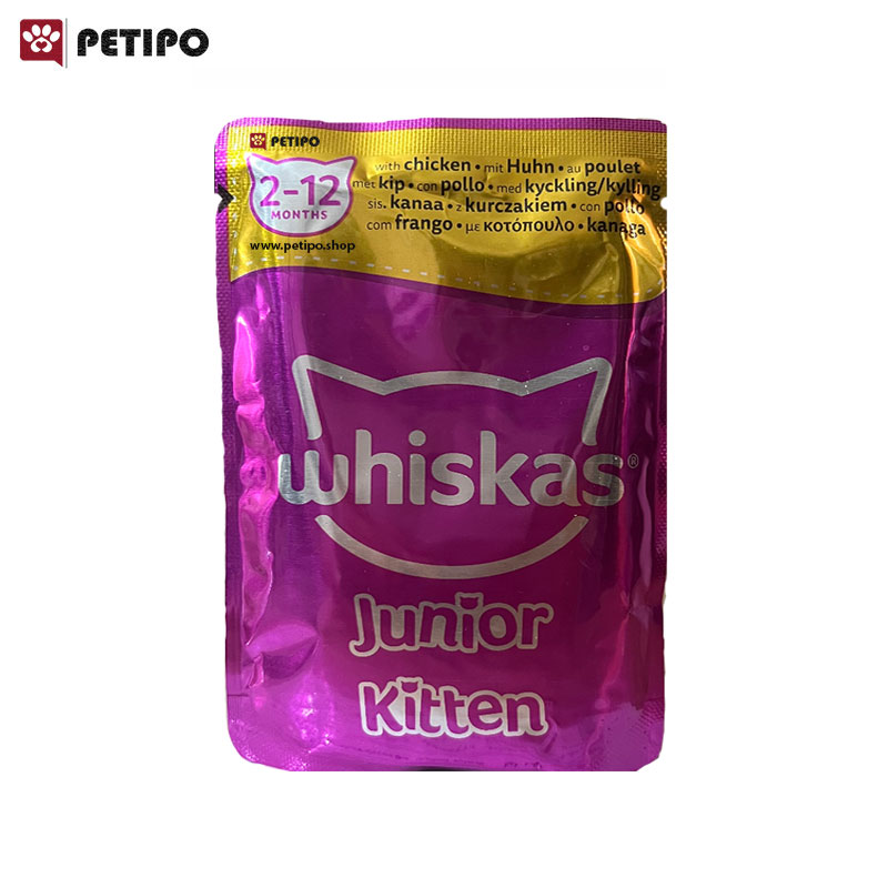 غذای پوچ بچه گربه با طعم مرغ ویسکاس (Whiskas Junior Cat Chicken In Gravy) وزن 85 گرم