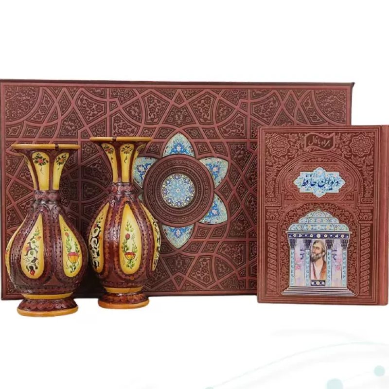 حافظ وزیری چرم با 2 گلدان چرم طبیعی