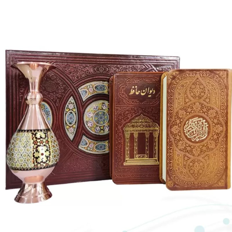 قرآن و حافظ پالتویی چرم با گلدان خاتم