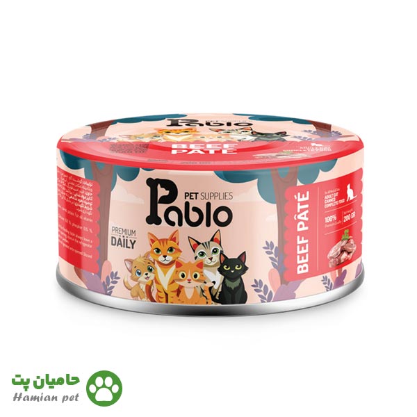 کنسرو حمایتی گربه پابلو پته طعم گوشت خالص وزن ۲۰۰ گرم
