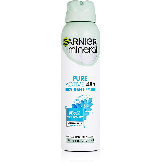 اسپری ضد تعریق گارنیر مینرال Garnier مدل PURE ACTIVE 48h آنتی باکتریال زنانه حجم 150 میل