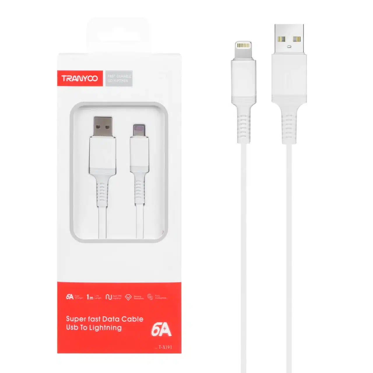 کابل شارژ و انتقال داده USB به Lightning ترانیو مدل T-X19IP طول 1 متر سفید
