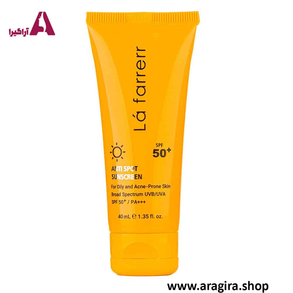 کرم ضد آفتاب و ضد لک SPF 50 بدون رنگ پوست چرب و آکنه دار لافارر 40ml