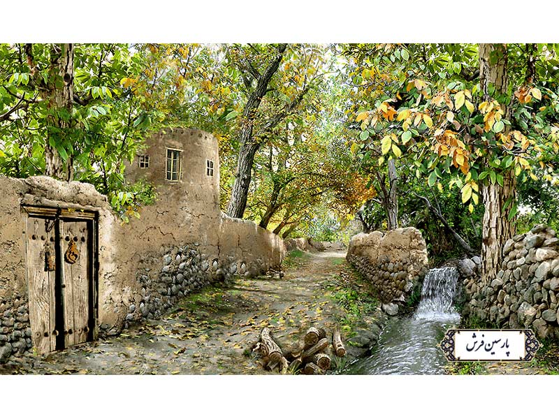 نخ و نقشه تابلو فرش منظره کوچه باغ - کد NV935