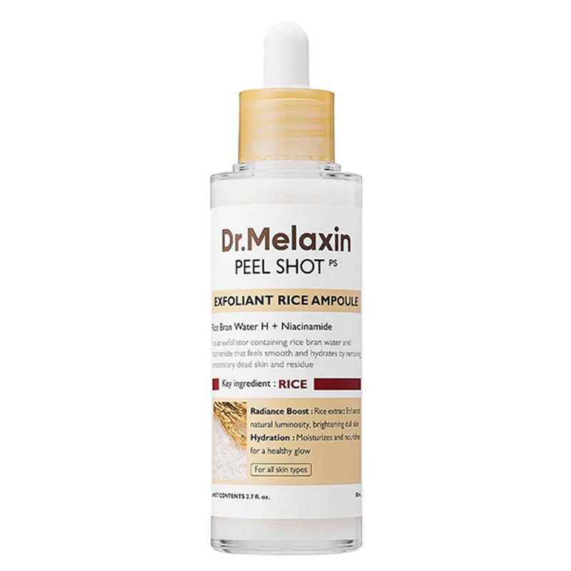 آمپول لایه‌بردار برنج دکتر ملاکسین Dr.Melaxin Peel Shot Exfoliant Rice Ampoule حجم ۸۰ میلی‌لیتر | روشن‌کننده، آبرسان، حاوی نیاسینامید و عصاره برنج