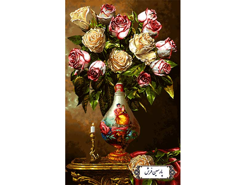 نخ و نقشه تابلو فرش طرح شمع و گلدان - کد NG1583