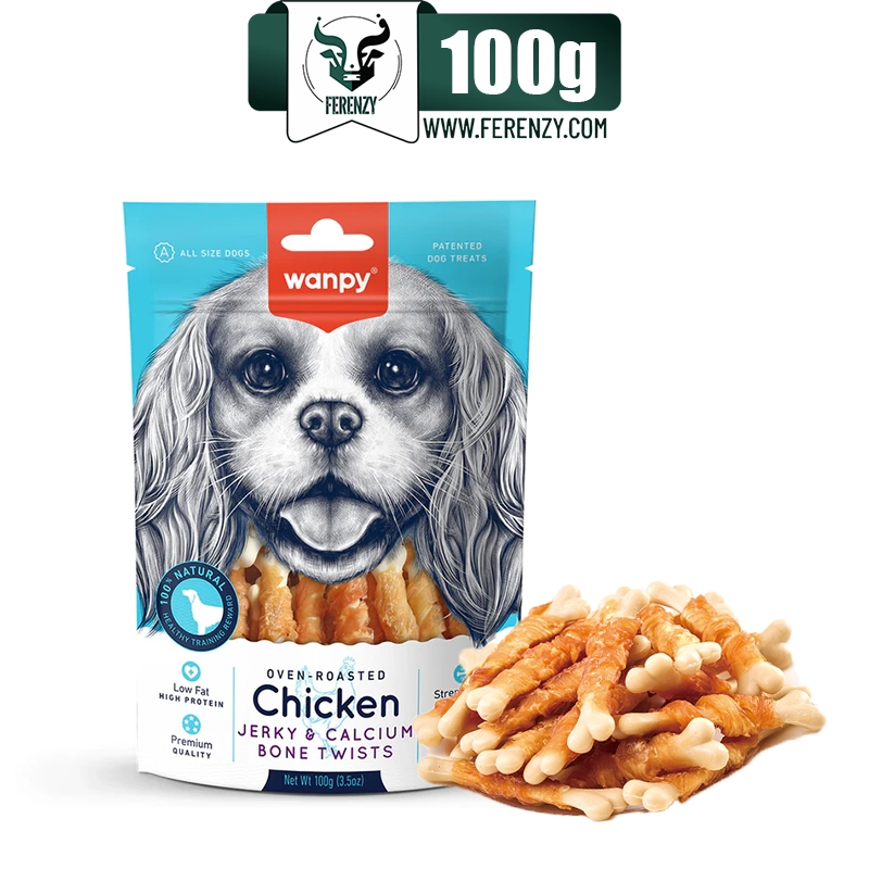 تشویقی سگ ونپی مدل استخوان کلسیمی با دورپیچ مرغ وزن 100 گرم Wanpy Chicken Jerky Calcium Bone Twists