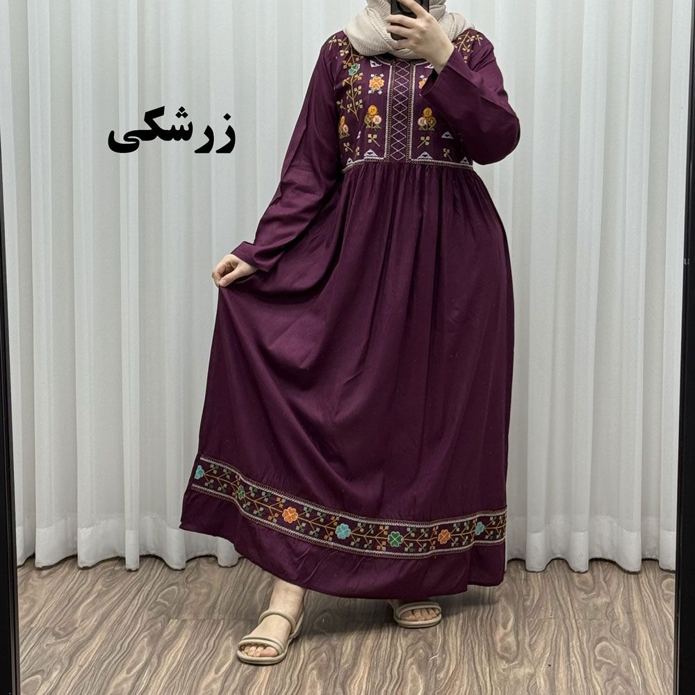 پیراهن نخی هندی مدل سلن گلدوزی 1629 - بنفش