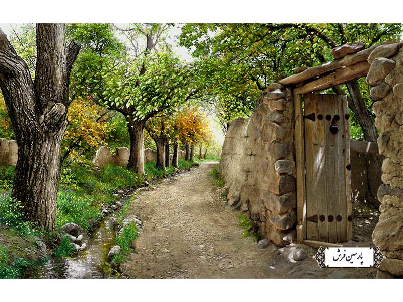 نخ و نقشه تابلو فرش آغاز خزان در کوچه باغ - کد NV843