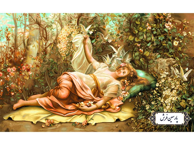 نخ و نقشه تابلو فرش طرح خواب در بهشت - کد NF2336