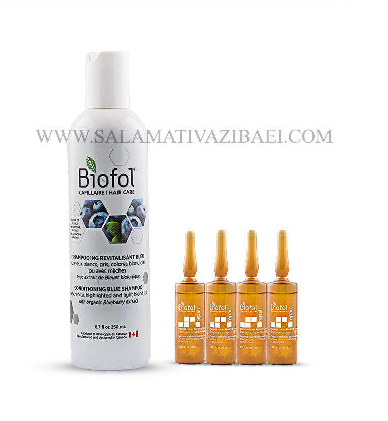 ترمیم کننده و ضد ریزش مو پکیج درمانی بایوفول کانادا (بلوشامپو + 4 محلول پلاسنتا) BIOFOL