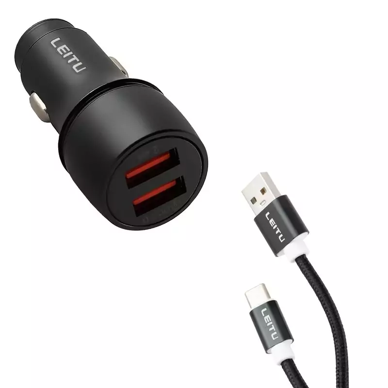 شارژر فندکی فست شارژ لیتو مدل LEITU LC-C8 به همراه کابل تبدیل Micro-USB به طول یک متر