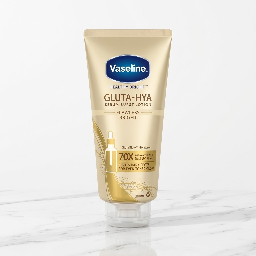 لوسیون بدن ضد لک و روشن کننده وازلین Gluta-Hya Flawless Bright حجم 300 میلی لیتر