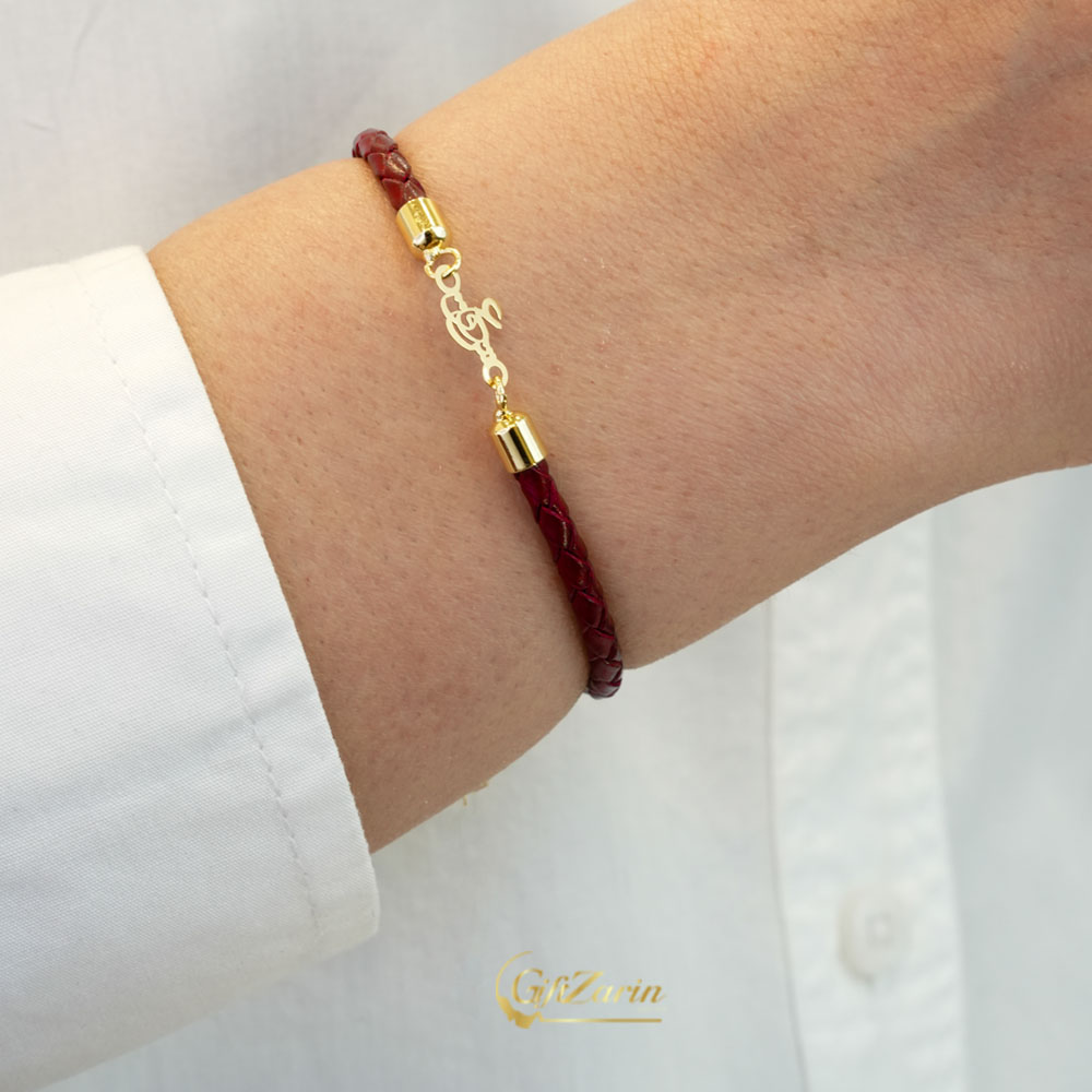 دستبند چرم و طلا عشق B284